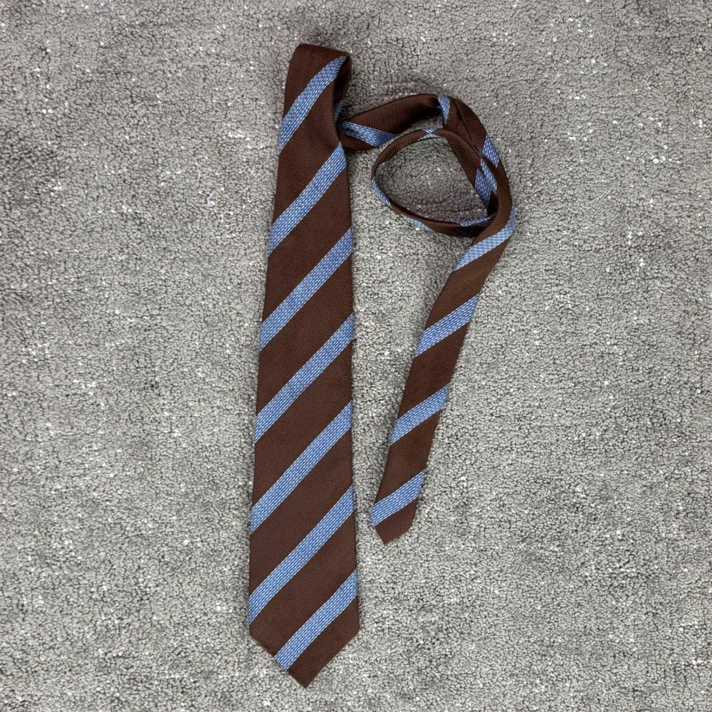 Sopranos Mens 100% Silk Tie Brown Blue Stripe Herringbone Repp Necktie Boss